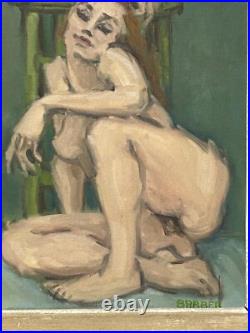 Female Portrait Nude Original Vintage Oil Painting Hand Made, Signed