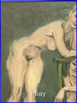 Female Portrait Nude Original Vintage Oil Painting Hand Made, Signed