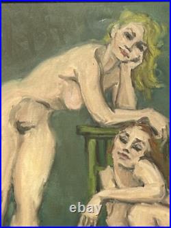 Female Portrait Nude Original Vintage Oil Painting Hand Made, Signed