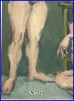 Female Portrait Nude Original Vintage Oil Painting Hand Made, Signed