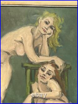 Female Portrait Nude Original Vintage Oil Painting Hand Made, Signed