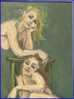 Female Portrait Nude Original Vintage Oil Painting Hand Made, Signed