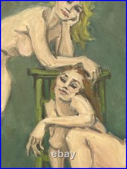 Female Portrait Nude Original Vintage Oil Painting Hand Made, Signed