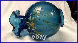 Fenton Lamp Shade Blue Hand Painted Flowers & Leaves Vintage HARD TO FIND