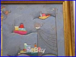 Ferruccio Signed Vintage 1970's Italian Modernism Surreal Painting Abstract