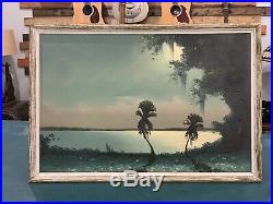 Florida Highwaymen Sam Newton Moonlight Moss 38x26 Original Oil On Upsom 1960s