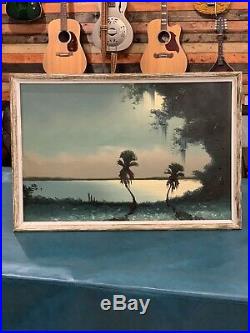 Florida Highwaymen Sam Newton Moonlight Moss 38x26 Original Oil On Upsom 1960s