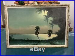 Florida Highwaymen Sam Newton Moonlight Moss 38x26 Original Oil On Upsom 1960s