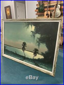 Florida Highwaymen Sam Newton Moonlight Moss 38x26 Original Oil On Upsom 1960s