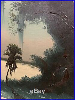 Florida Highwaymen Sam Newton Moonlight Moss 38x26 Original Oil On Upsom 1960s