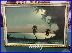 Florida Highwaymen Sam Newton Moonlight Moss 38x26 Original Oil On Upsom 1960s