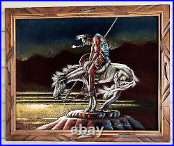 Framed End Of The Trail Velvet Painting Ernesto Sanchez Signed Native Art Vtg