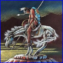 Framed End Of The Trail Velvet Painting Ernesto Sanchez Signed Native Art Vtg