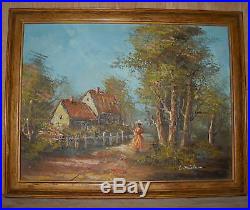 Framed Vintage Country Cottage Landscape Abstract Oil Painting On Canvas Signed