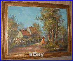 Framed Vintage Country Cottage Landscape Abstract Oil Painting On Canvas Signed