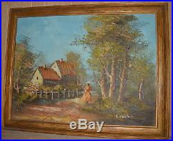 Framed Vintage Country Cottage Landscape Abstract Oil Painting On Canvas Signed