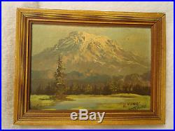 Fred Oldfield Signed Vintage Oil Painting On Board of Mt. Ranier Mountain Framed