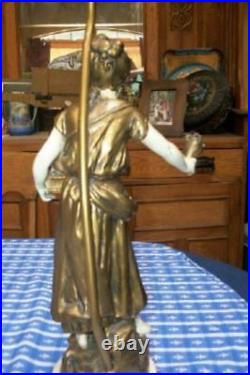French Moreau Figural Lamps Couple Spelter Original Finish Great Detail Signed