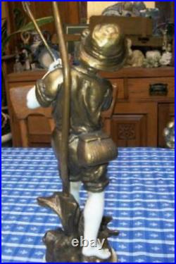 French Moreau Figural Lamps Couple Spelter Original Finish Great Detail Signed