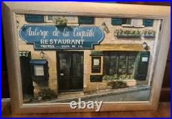 French Restaurant Aubrege Signed Stan Beckman Copy Large Oil Painting Frame Vtg