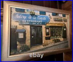French Restaurant Aubrege Signed Stan Beckman Copy Large Oil Painting Frame Vtg