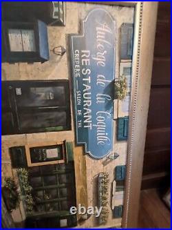 French Restaurant Aubrege Signed Stan Beckman Copy Large Oil Painting Frame Vtg