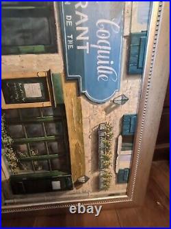 French Restaurant Aubrege Signed Stan Beckman Copy Large Oil Painting Frame Vtg