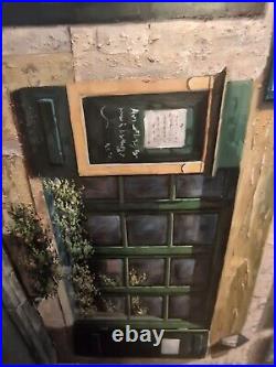 French Restaurant Aubrege Signed Stan Beckman Copy Large Oil Painting Frame Vtg