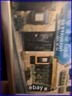 French Restaurant Aubrege Signed Stan Beckman Copy Large Oil Painting Frame Vtg