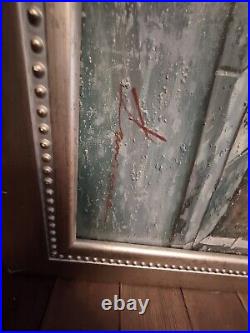 French Restaurant Aubrege Signed Stan Beckman Copy Large Oil Painting Frame Vtg