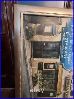 French Restaurant Aubrege Signed Stan Beckman Copy Large Oil Painting Frame Vtg