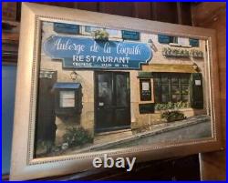 French Restaurant Aubrege Signed Stan Beckman Copy Large Oil Painting Frame Vtg