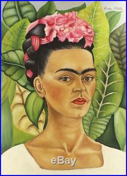 Frida Kahlo Signed Masterpiece Original Vintage Oil Painting, Mexican art
