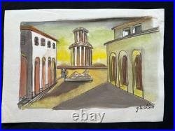 GIORGIO DE CHIRICO drawing and painting on old paper signed stamped vintage
