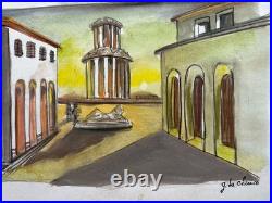 GIORGIO DE CHIRICO drawing and painting on old paper signed stamped vintage