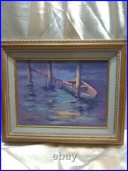 Galveston Vintage original oil on canvas painting signed by Jane Rushing 12x9