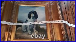 Gold Baroque Frame Vintage Original Oil on Canvas Spaniard dog signed Harris