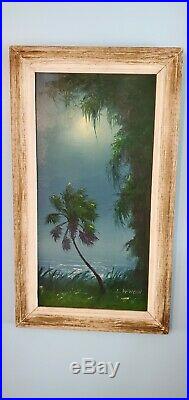 Gorgeous Signed vintage Florida Highwaymen Painting Lemuel Newton Moonlit Palm