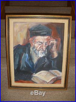 Great Vintage Impressionism Rabbi Study Torah Judaica Oil Painting Signed Cohen