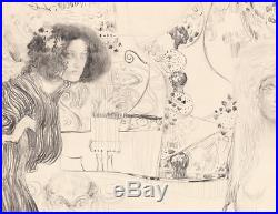 Gustav Klimt 1898 Original Hand Signed Vintage Female Figure Modern Realism Art