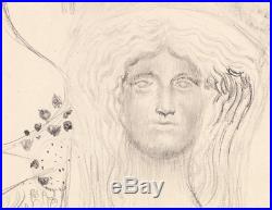 Gustav Klimt 1898 Original Hand Signed Vintage Female Figure Modern Realism Art