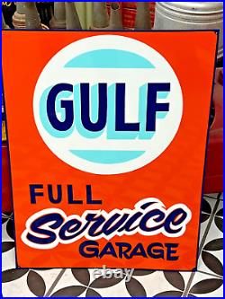 HAND PAINTED SIGN Vintage GULF FULL SERVICE GARAGE Gas Oil Station HOTROD Shop