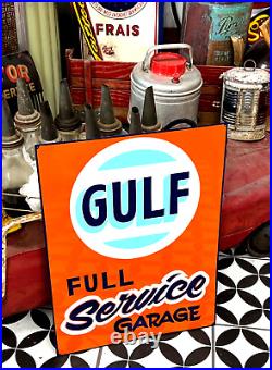 HAND PAINTED SIGN Vintage GULF FULL SERVICE GARAGE Gas Oil Station HOTROD Shop
