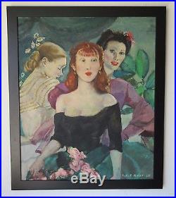 HEISE VINTAGE 1950's GORGEOUS FEMALE FIGURES PORTRAIT 34 OIL PAINTING SIGNED