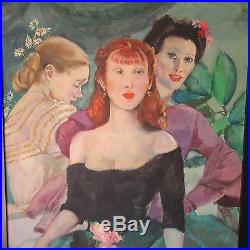 HEISE VINTAGE 1950's GORGEOUS FEMALE FIGURES PORTRAIT 34 OIL PAINTING SIGNED