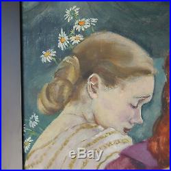 HEISE VINTAGE 1950's GORGEOUS FEMALE FIGURES PORTRAIT 34 OIL PAINTING SIGNED