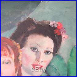 HEISE VINTAGE 1950's GORGEOUS FEMALE FIGURES PORTRAIT 34 OIL PAINTING SIGNED