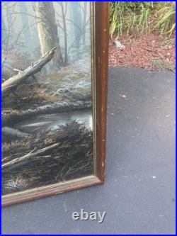 HUGE Letterman Vintage Retro 70s 80s Signed Painting 63 x 43 Duck Geese Flight