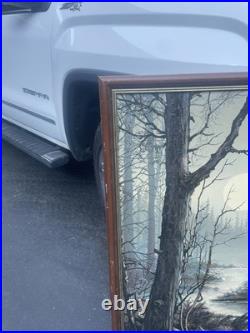 HUGE Letterman Vintage Retro 70s 80s Signed Painting 63 x 43 Duck Geese Flight