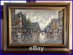 HUGE Mid-Century SIGNED A. Jouteuier OIL PAINTING French PARIS Street Scene VTG